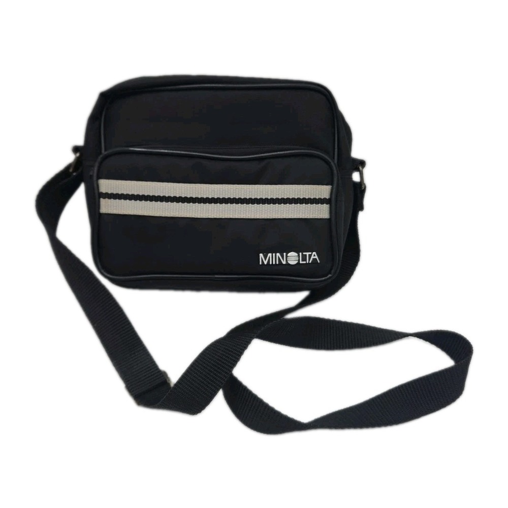 Vintage 80s Minolta Camera Bag Black Padded 2 Pocket Crossbody Strap
